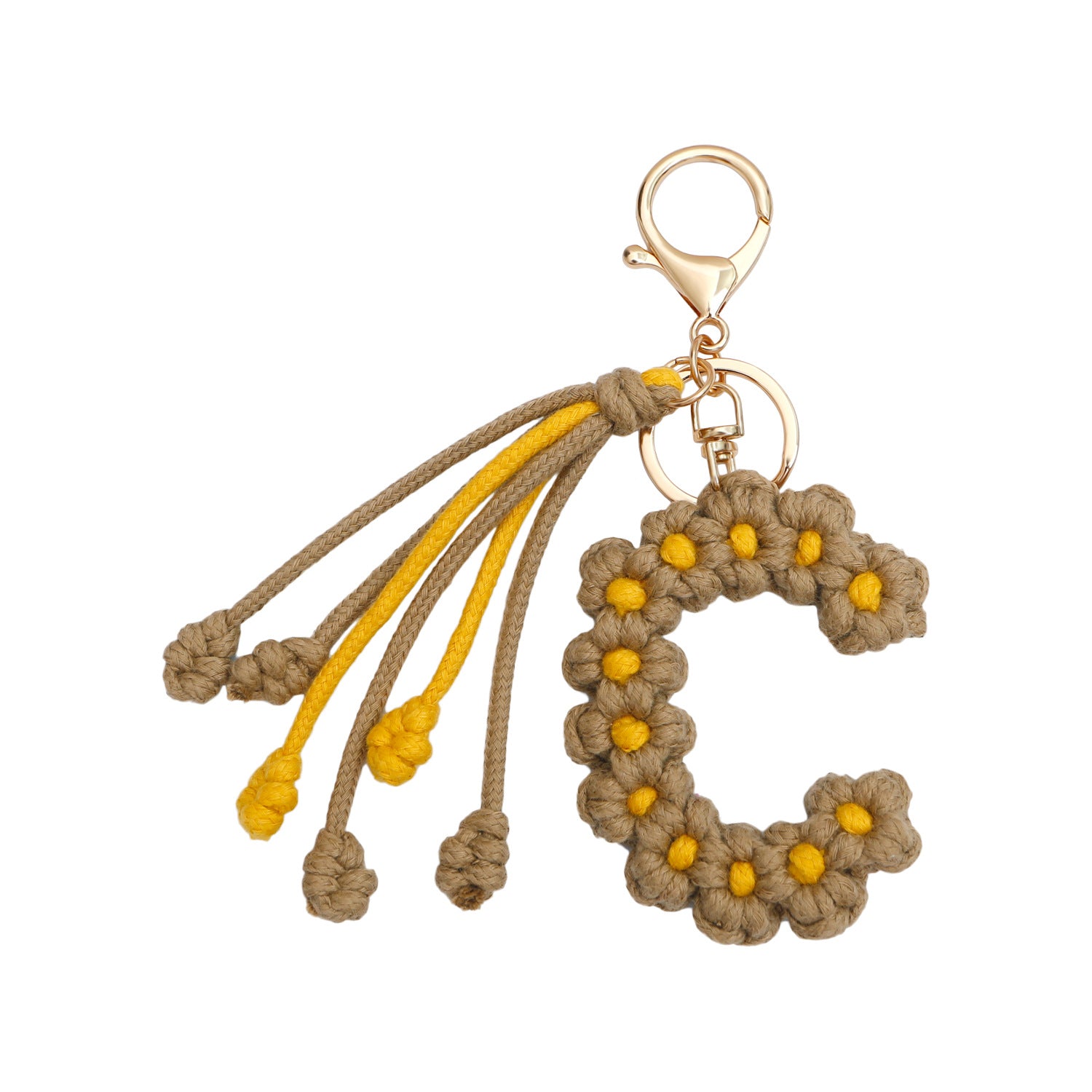 Wholesale Bohemian Handmade Woven Letters, Rice Ears, Flowers, Thanksgiving Maple Leaf Alloy Keychain